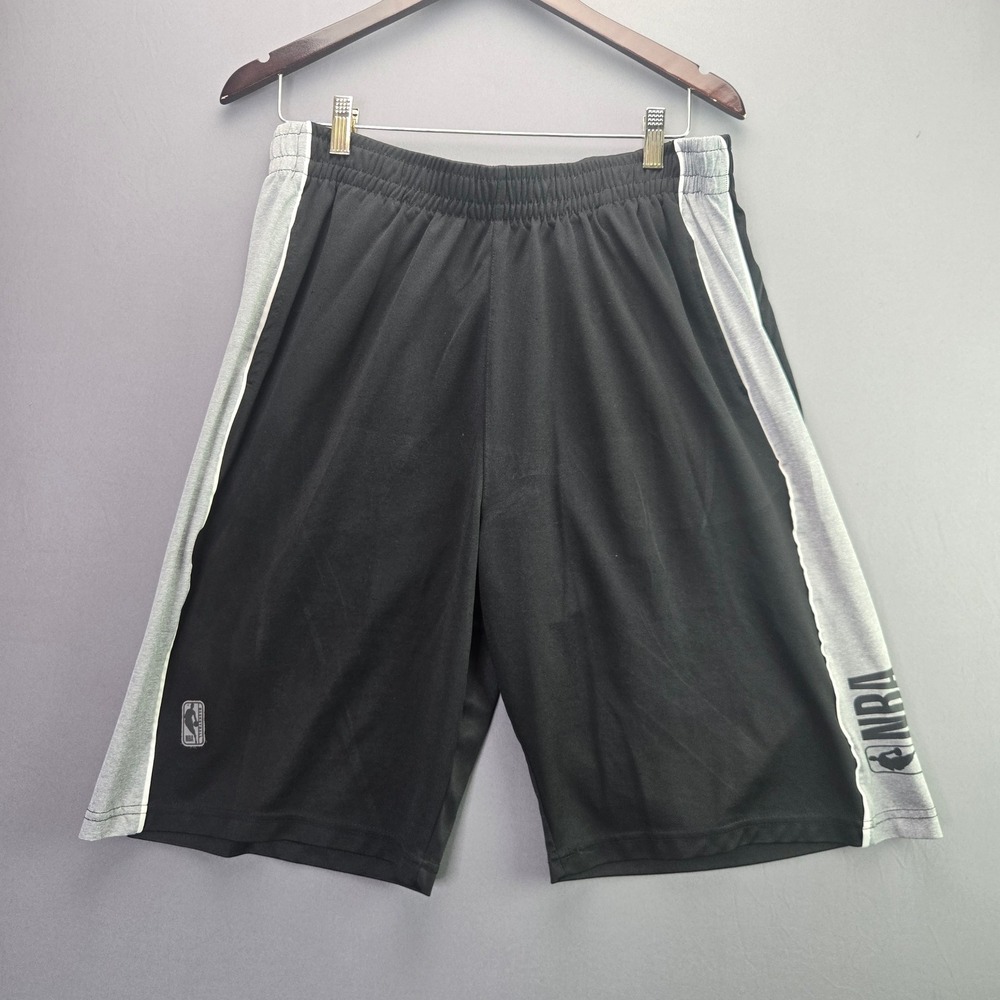 NBA Basketball Shorts Large Black Grey Side Stripe Athletic Gym Mesh Men's
